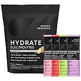 Sports Research Hydrate Electrolytes Powder Packets - Sugar-Free & Naturally Flavored with Vitamins, Minerals, and Coconut Water - Supports Hydration - 16 Packets - Variety Pack Variety Pack 16 Packets (Pack of 1)