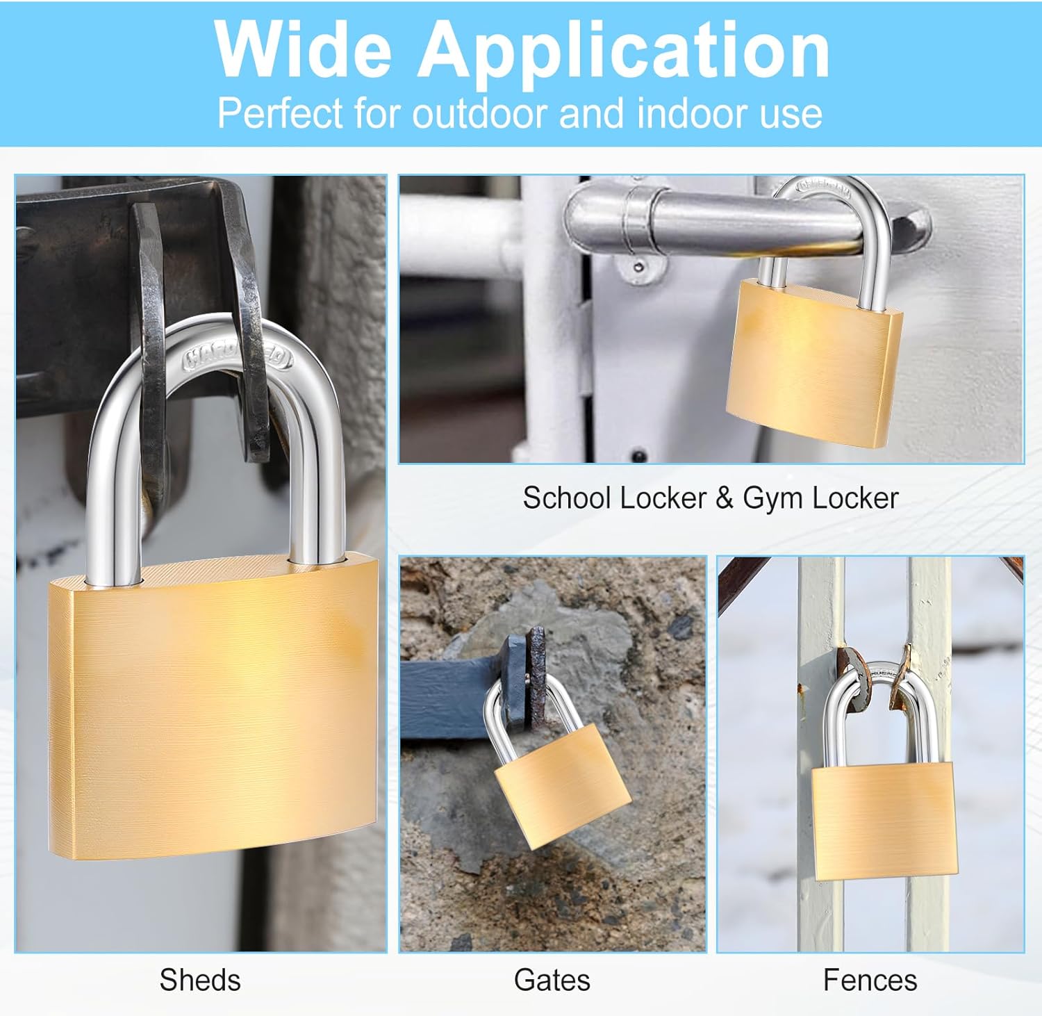 12 Pack Solid Brass Same Keyed Padlock Keyed Alike Padlock Waterproof and Rustproof Lock with 1-1/4" Wide Body, Padlocks with Keys for Toolbox, Luggage, School lockers, Backpacks, Garages and Fence