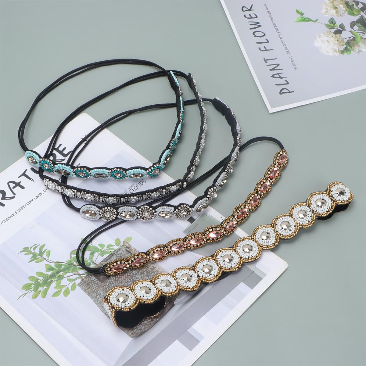 VALICLUD Fasce Elastiche per Chioma Perline Finte e Strass, Fatte a Mano, Confezione da 6 Pezzi, Adatte a Donne e Ragazze per Diverse Occasioni