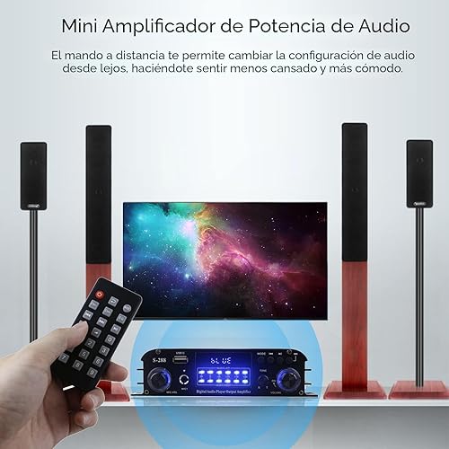 Miniatura 4 de Amplificador estéreo Bluetooth 5.0 de 4 canales, amplificador de potencia HiFi de 50 Wx4, 1200 W máximo, USB/SD/FM, receptor de audio doméstico