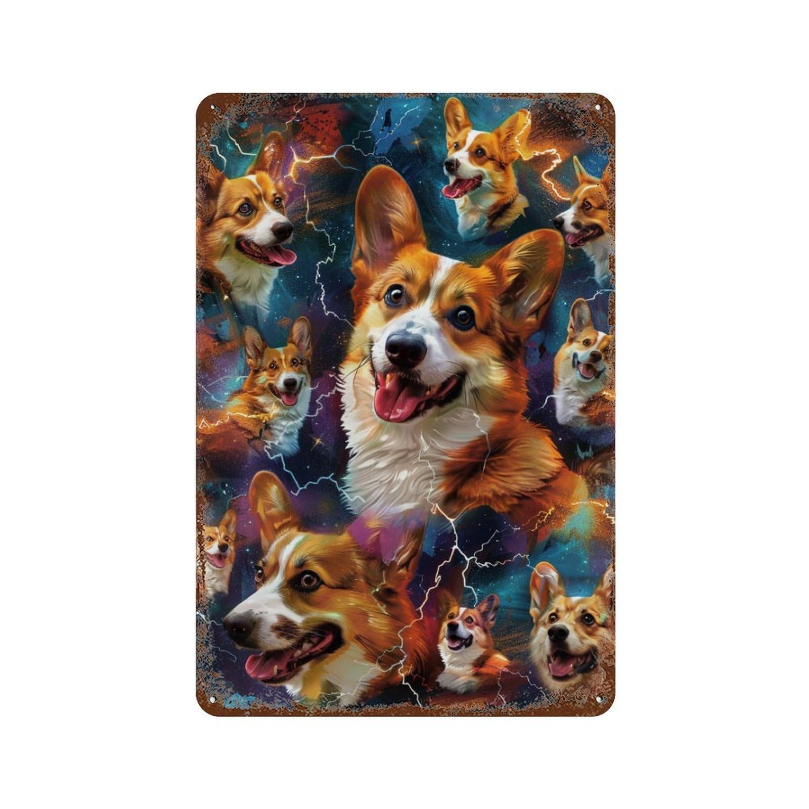 Rust Effect Space Corgi Adventure Retro Metal Sign 11.8"x7.9", Novelty Wall Decor for Bistro, Counter And Cafe Decor