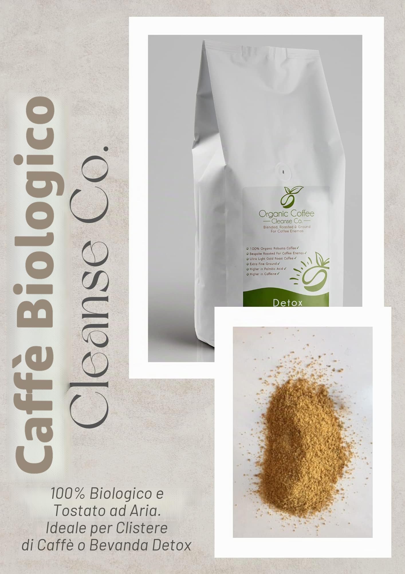 Enema Coffee 1kg, Clistere di caffè, miscelato, 100% robusta e 100% biologico, Caffè Macinato