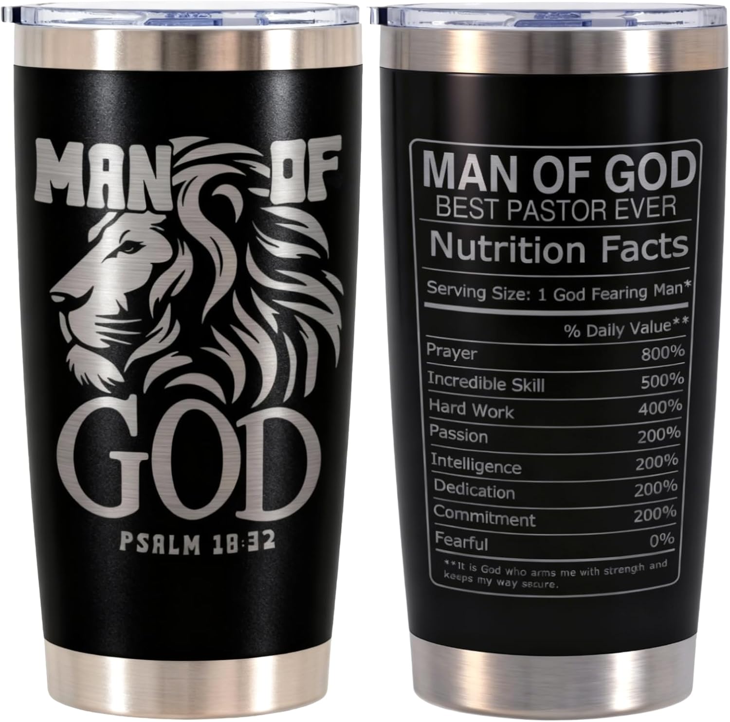 Pastor Appreciation Gifts for Men - Man Of God Pastor Gifts for Men - Pastor Tumbler 20oz with Psalm 18:32 & Lion Design, Complete with Gift Box | Gift for Pastor Appreciation Cups