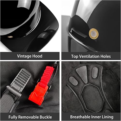 Miniatura 4 de Gorra de béisbol, casco de motocicleta, aprobado por DOT, estilo vintage, cara abierta, unisex, para adultos, medios cascos para scooter,