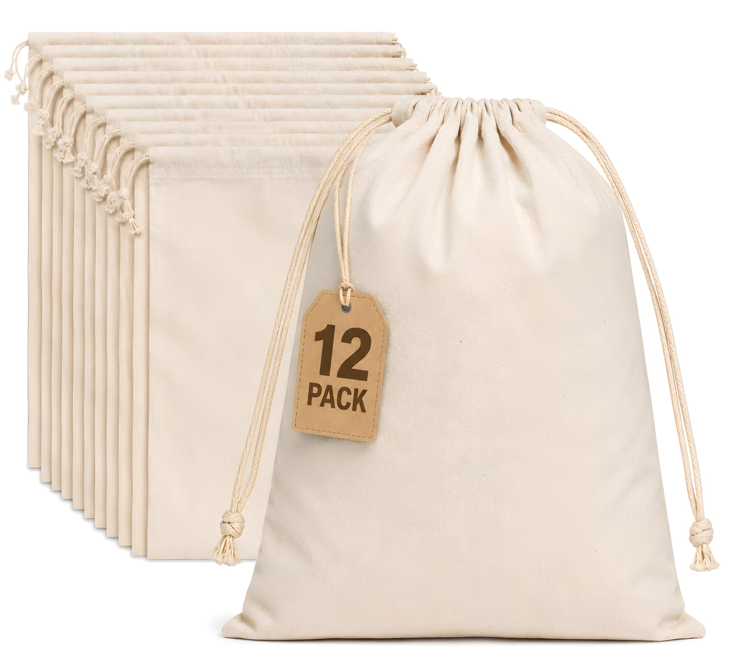 Cotton Drawstring Bags (Pack of 12) – 180 GSM Reusable Storage Pouches with Drawstring Closure | Travel & Organizer Bags | 8 x 10 Inch-image-21