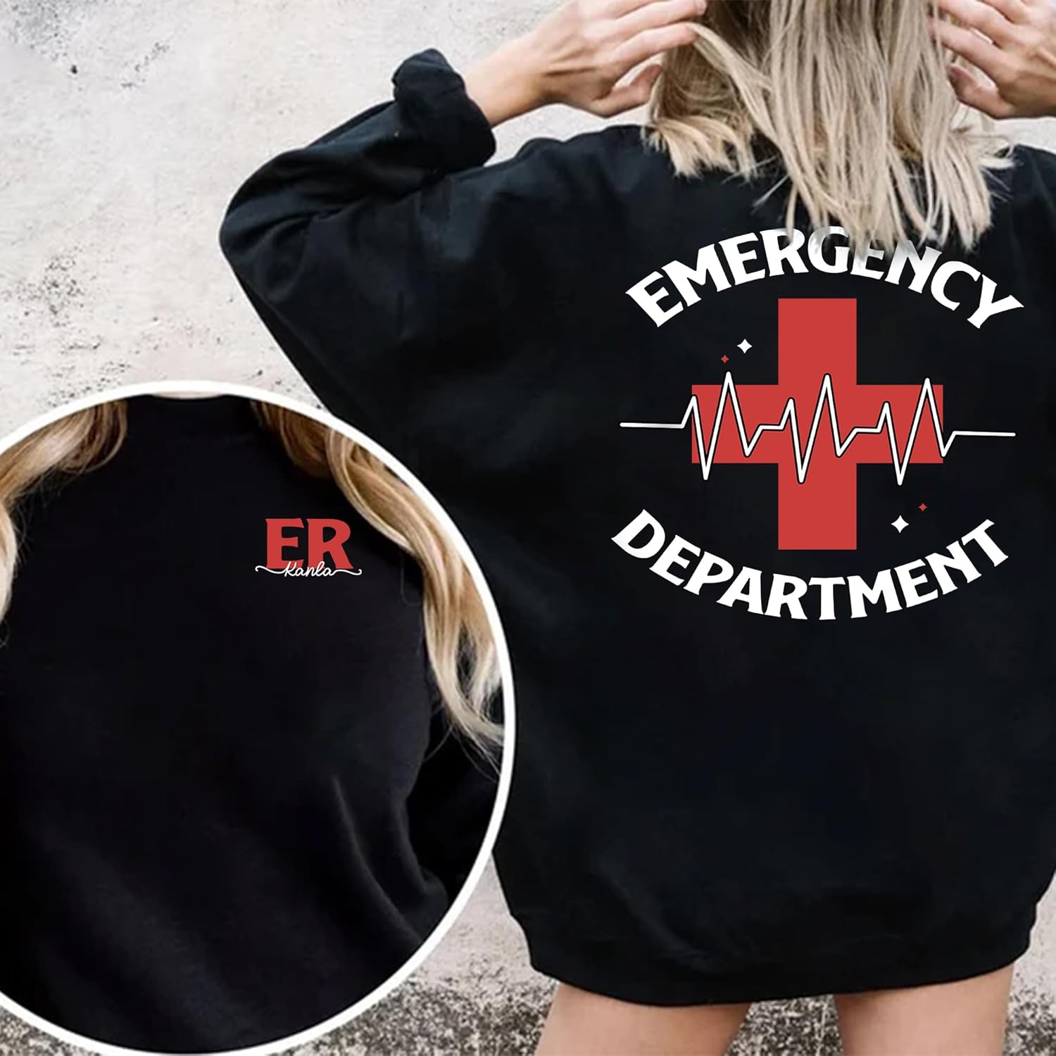 Emergency Department Sweatshirt -Custom Name Nurse Sweater, Emergency Nurse ER Nurse Crewneck Sweater 2 Sides
