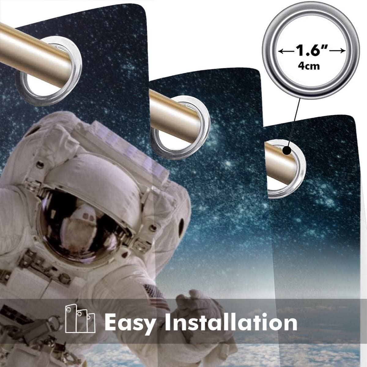 Astronaut Weltraum Vorhang Blickdicht B 183 X H 214 cm Universum Gardinen mit ösen Polyester Schallschutz Vorhänge 2er Set für Jungen Mädchen Wohnzimmer Schlafzimmer Home Dekoration