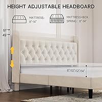 Vista 77 de koorlian Base de cama Queen con cabecero, base de cama tapizada ajustable con puertos tipo C y USB, cabecera de almacenamiento con respaldo de ala