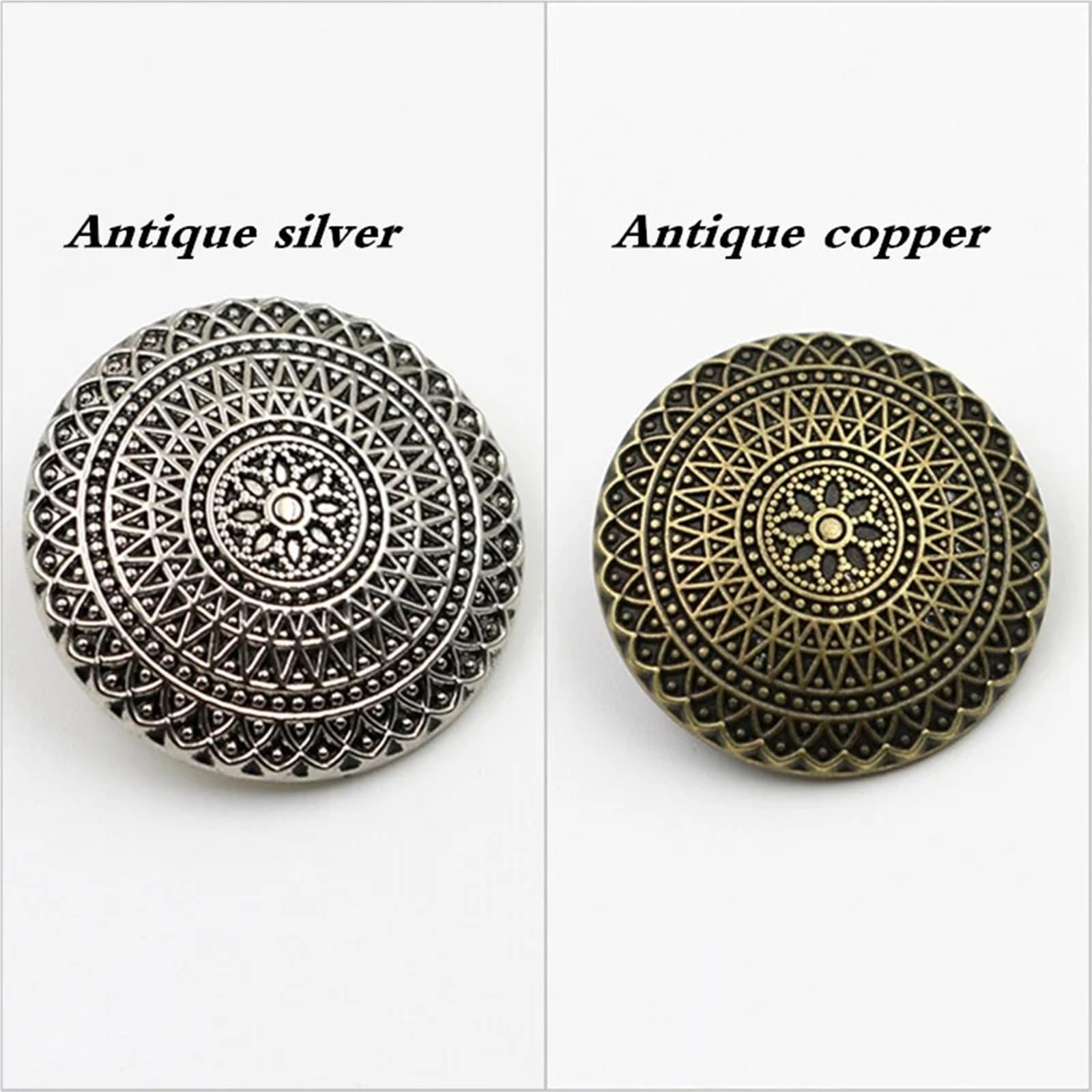 Metallknöpfe, Vintage-Stil, 50 Stück, 15 mm, 23 mm, Antik-Silber, Kupfer, Nähen
