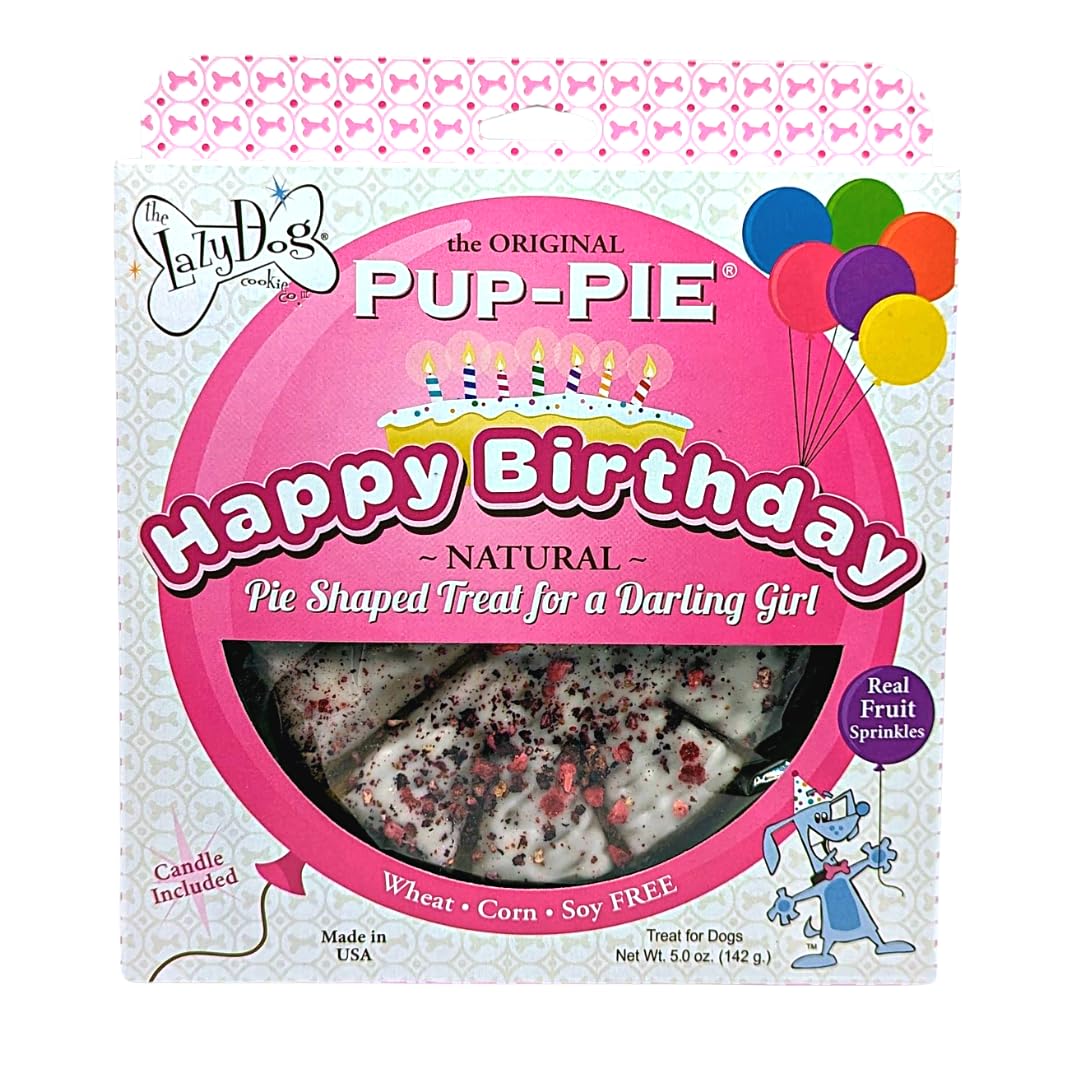 Lazy Dog Cookie Co. The Original Pup-PIE 142g – Baked Dog Birthday Treat with Pumpkin & Peanut Butter – 10 Pre-Cut Slices with Fruit Sprinkles – Made in USA – Happy Birthday Darling Girl