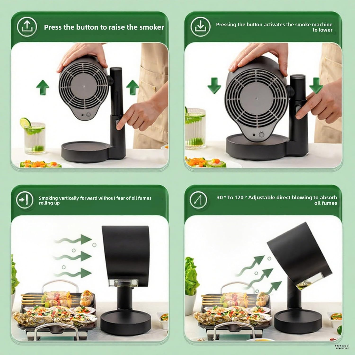 Portable Range Hood, Desktop Kitchen Exhaust Fan with 3 Speeds, Desktop Small Exhaust Fan 2600-4600RPM, 30-120 Degree Adjustable Angle Portable Brushless Motor Exhaust Fan for (US Plug)