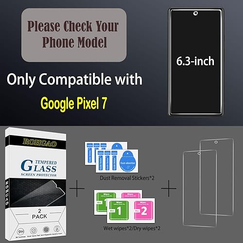 Miniatura 2 de ROHGAO Paquete de 2 protectores de pantalla para Google Pixel 7 vidrio templado, compatible con identificación de huellas dactilares, dureza 9H,