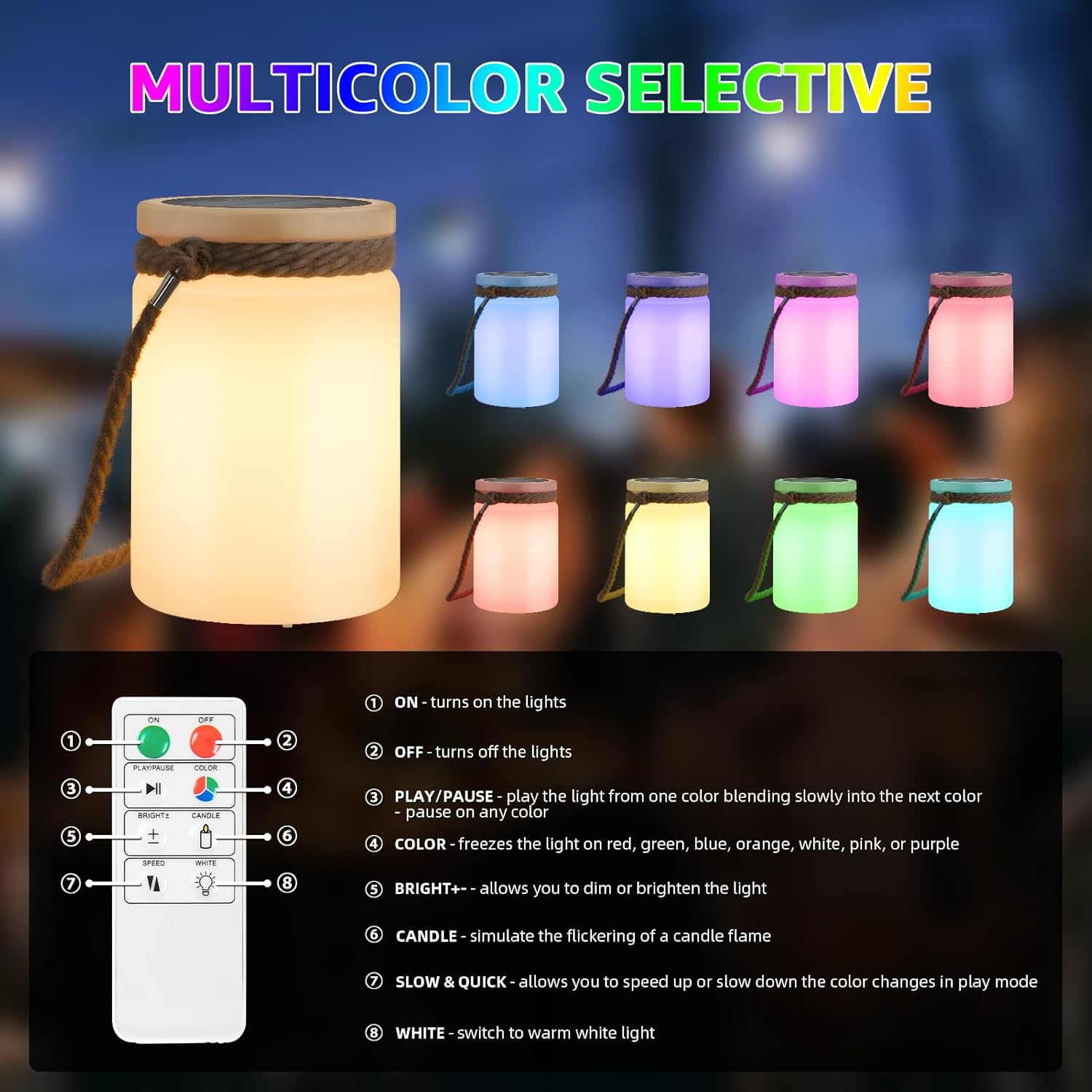 uuffoo Solar Table Lamp Lantern LED Outdoor Cordless IP44 RGB and Warm White Dimmable for Patio Camping Restaurant Terrace​​ - Image 4