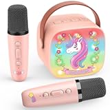 Unicorn Karaoke Microphone Machine Toys&colon; Colorful LED Portable Bluetooth Speaker with 2 Wireless Mics Toys Gifts for 4 5 6 7 8 9 Years Old Girls Kids Birthday Party Gift for Girl Girls Ages 4-12&plus;
