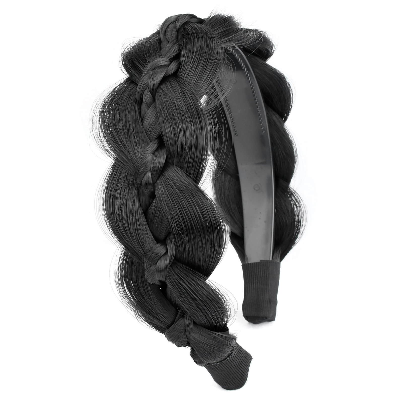 BOBIYA Plaited Hair Headband with Tooth Braid Hair Headband with Teeth Wide Braided Hair Headband (Natural Black, One Size) - Image 2