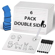 6 Pack Dry Erase Boards, 9"x12" Double Sided Small White Boards with Lines, Portable Practice White Boards, Includes 6 Markers and 6 Erasers, Lined Whiteboards for Student & Teacher Bulk Supplies