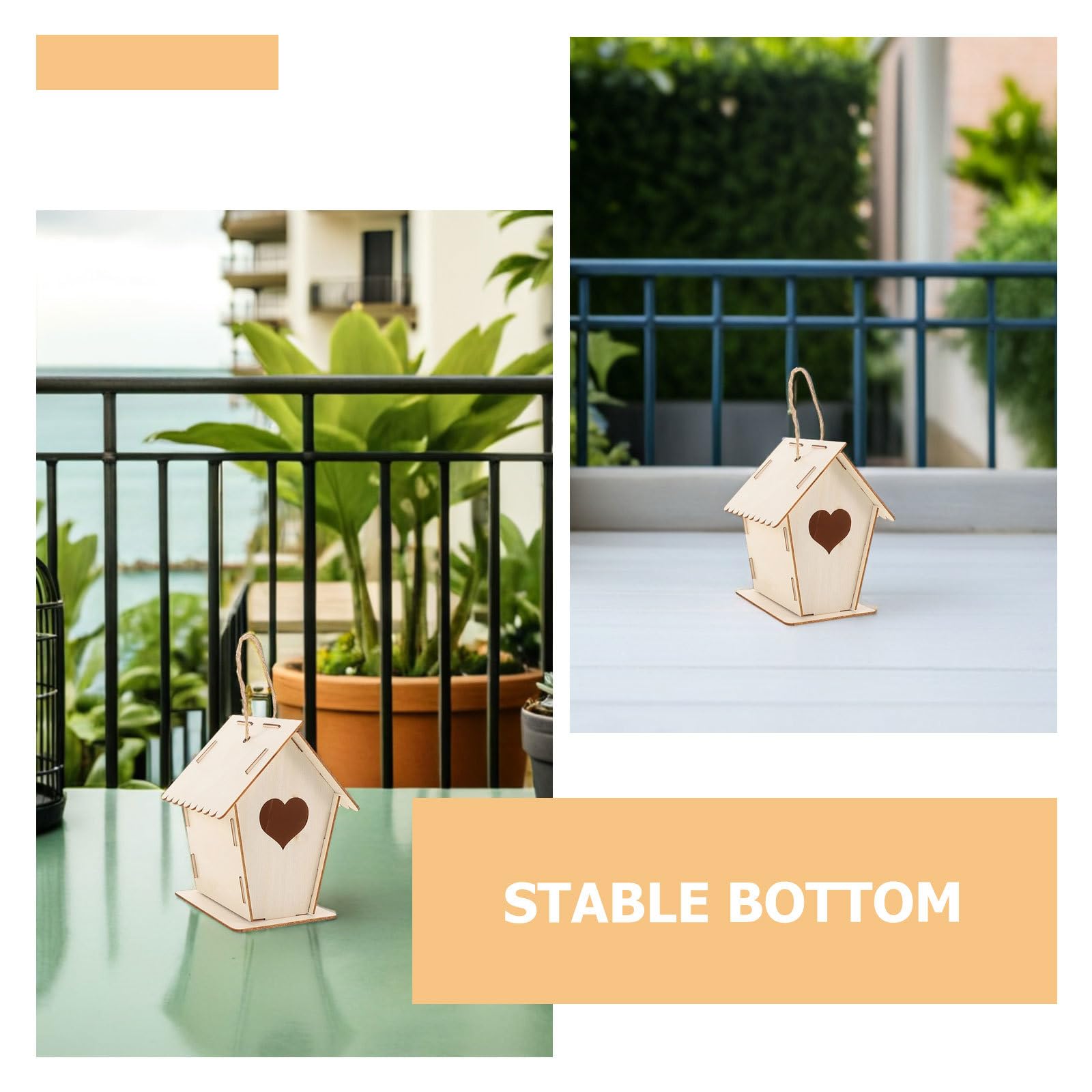 Toddmomy 6 casitas de pájaros de madera sin pintar: Construye y pinta casitas de pájaros de madera con puerta en forma de corazón sin terminar, decoraciones colgantes para jardín exterior para