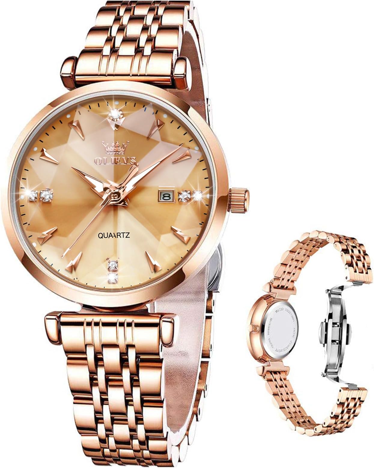 Women Watches Simple Dress Ladies Watch Rose Gold Stainless Steel Watch Waterproof Quartz Date Luxury Diamond Small Wristwatch Fashion Analog Female Reloj Mujer Blue White Green Red Yellow Face