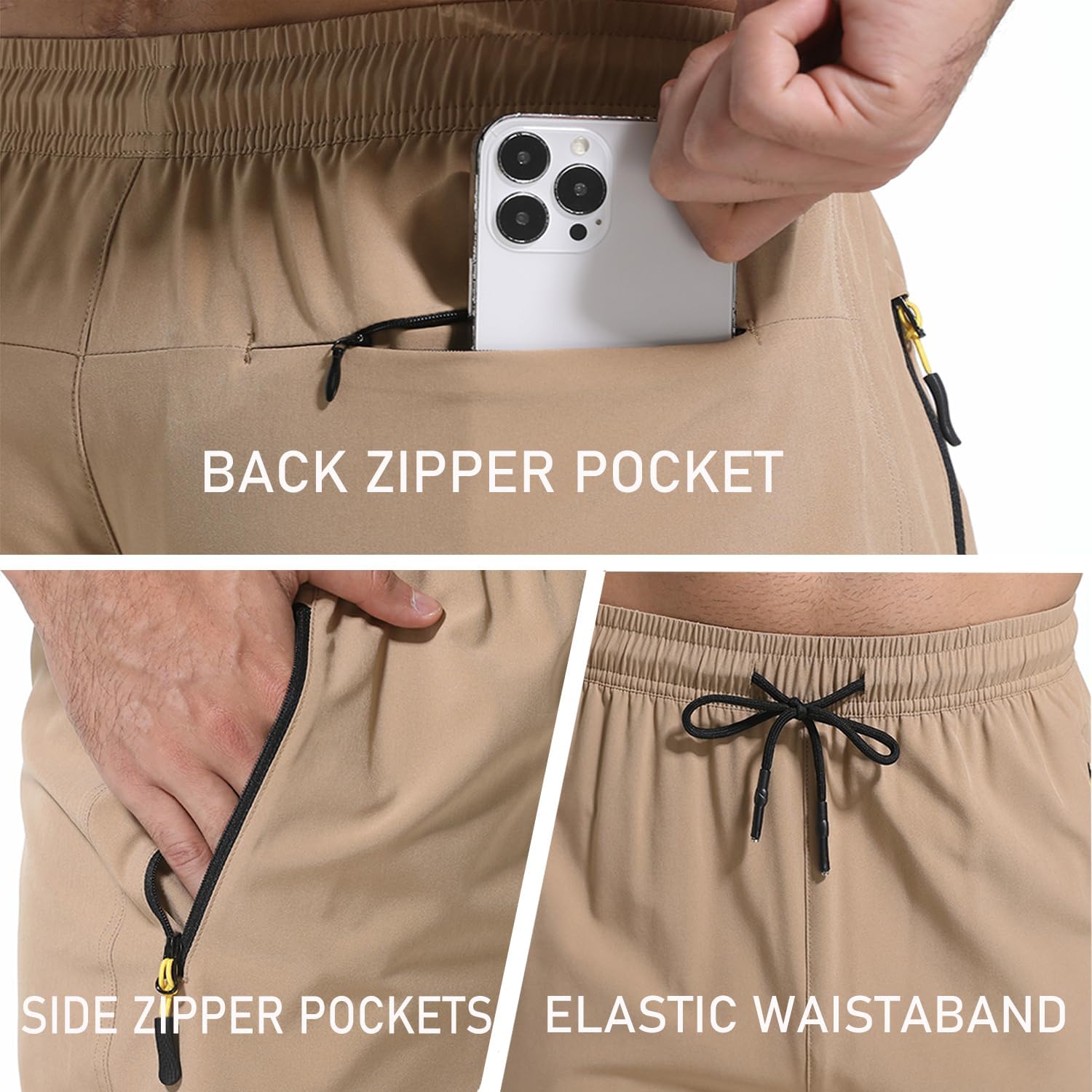 PJZHJ Men's Lightweight Hiking Pants Water Resistant Quick-Dry Rain Pants Elastic Waist Outdoor Sweatpants - Image 5