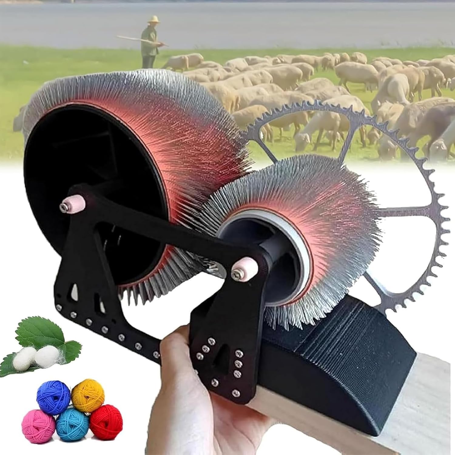 JBGYNU Manual Wool Fiber Drum Carding Machine, Wool Felt-Making Tool, DIY Craft Make Felt Animals, Mixing Color Mixer Drum Carder Fast