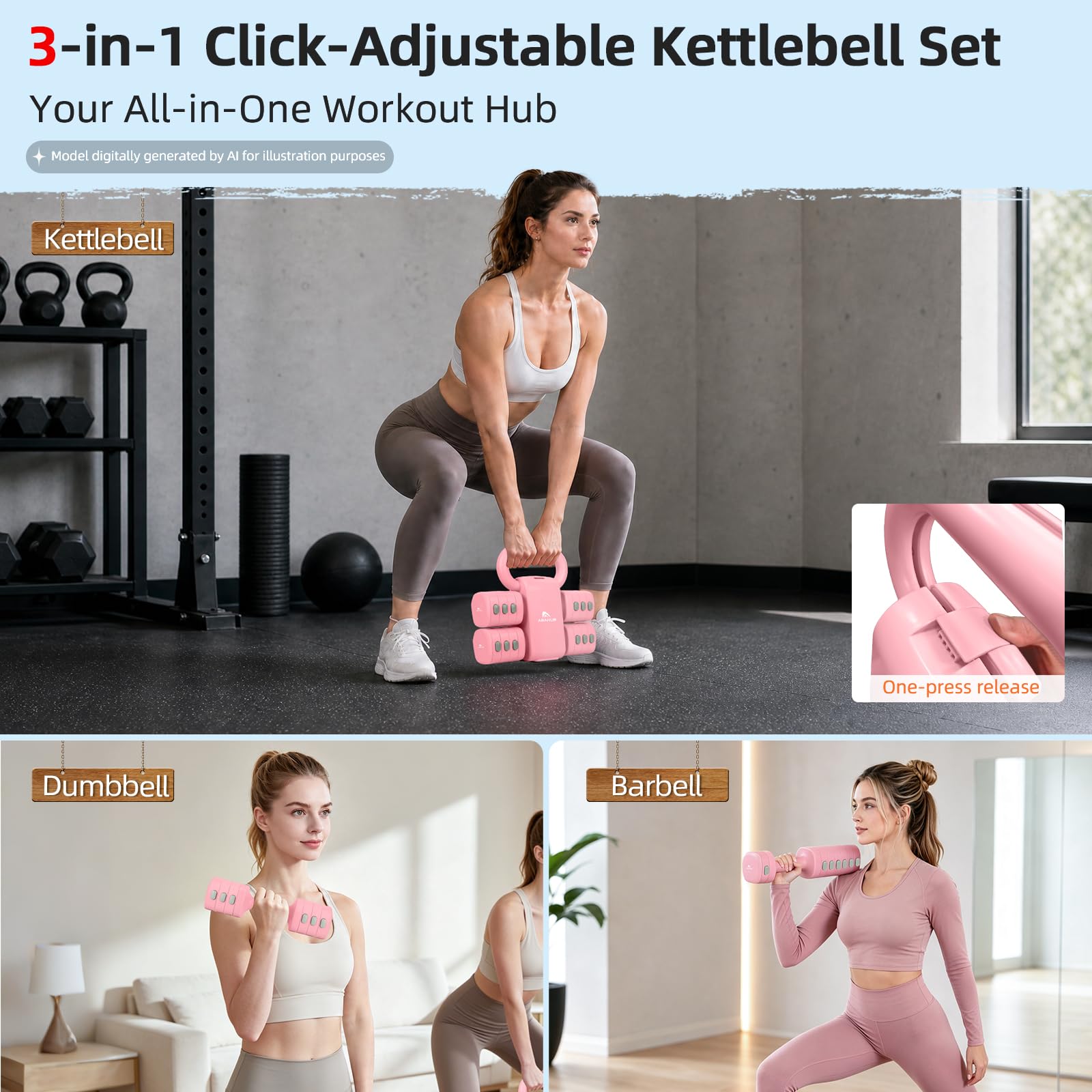 Abahub Kettlebell Verstellbar 2 in 1 Kettlebell Dumbbell Set Adjustable Hanteln 2er Set Kurzhantel Frauen Damen für Anfänger Hause Gym Training 5.5KG Gewichte Set