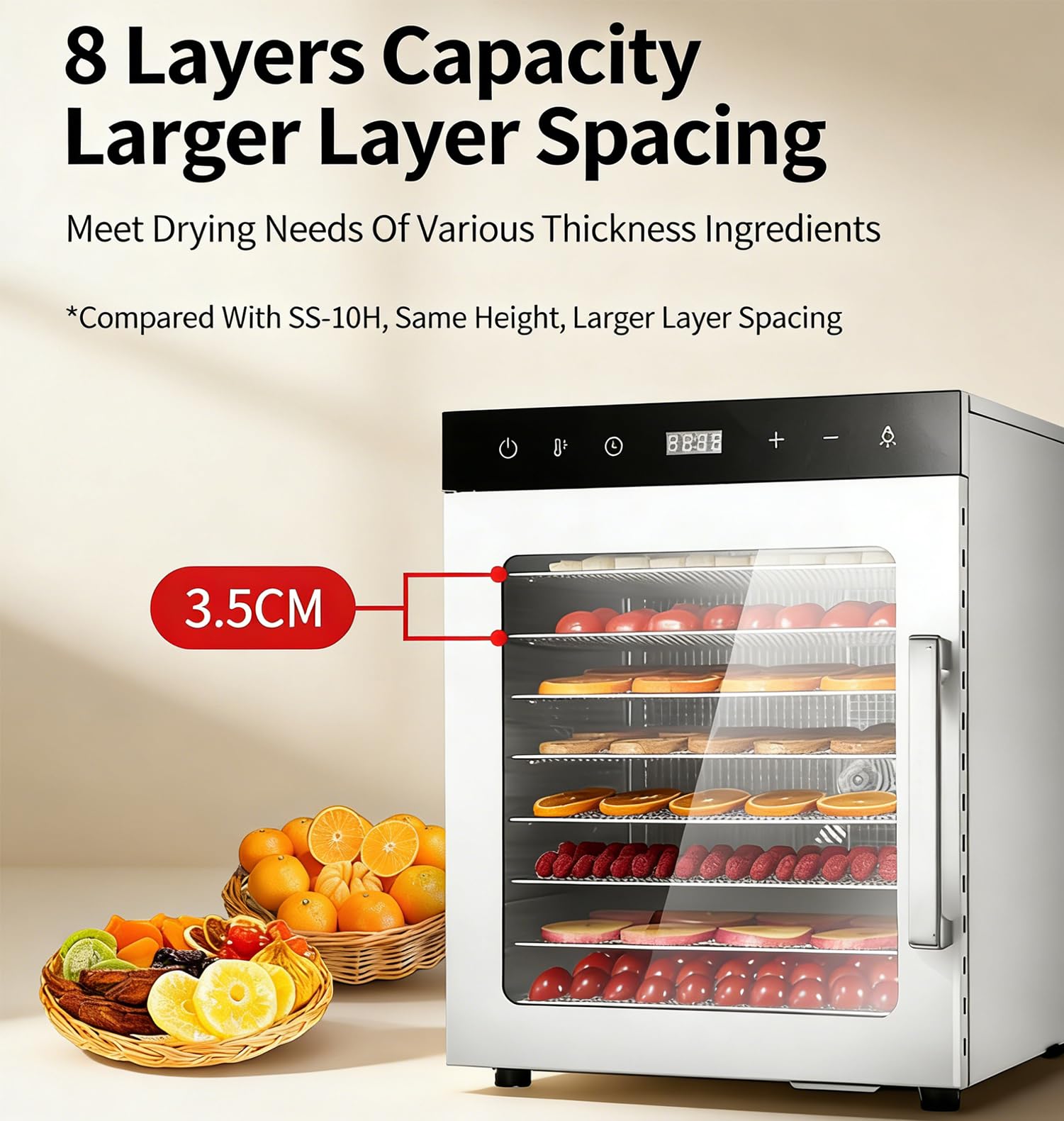Deshidratador De Alimentos De 8 Niveles︱Secador De Frutas Para El Hogar Con 6 Plantas Acero Inoxidable︱Deshidratador De Frutas y Verduras Control De Temperatura 30-90°c︱Ideal Para Frutas