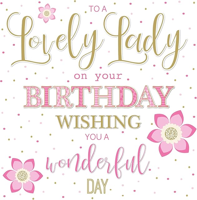 Aztec Collection Open Female Birthday Card (CO-AZ003) - Lovely Lady, Pink Flowers - Foil & Embossed Finish - From Cherry Orchard