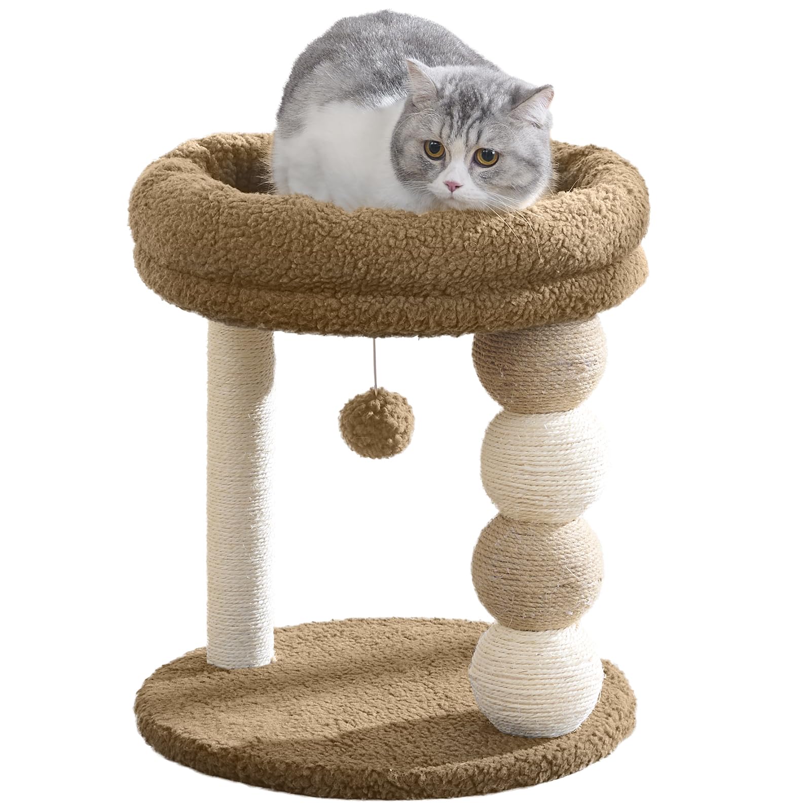 Photo 1 of ?2025 Upgraded? YOCAN Small Cat Tree for Indoor Cats, Sturdy Cat Tower with Reinforced Sisal Scratching Posts, Cozy Plush Top Perch & Hanging Toy Ball for Kittens and Small Cats-Brown