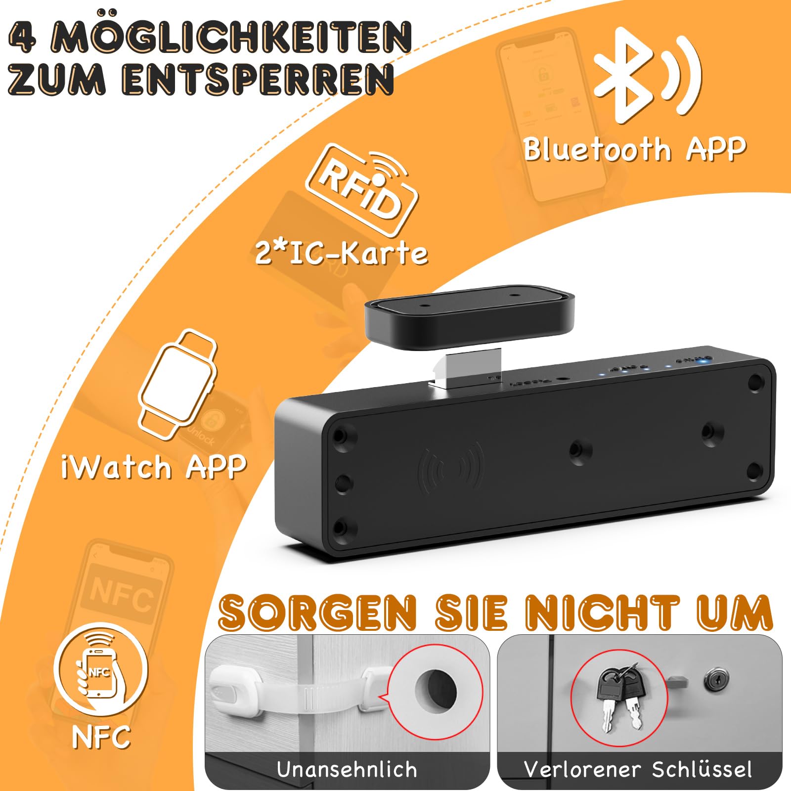 Anweller Smart Schubladenschloss, Elektronisches Schrankschloss Möbelschloss mit APP NFC Schloss Briefkastenschloss, Kindersicherung Schrank für Schrank Schublade Kasten Schließfächer Schwarz
