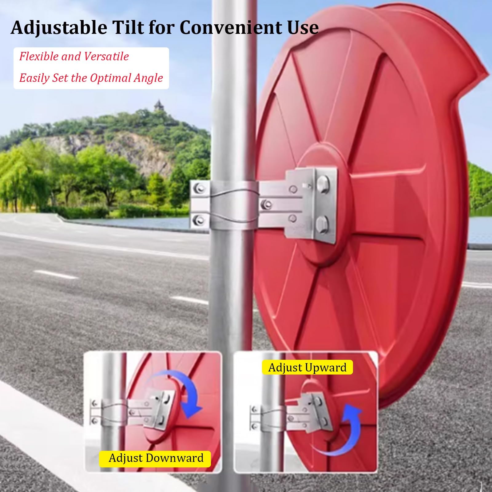 Miroir de sécurité convexe grand angle réglable, rétroviseur de sécurité routière extérieure avec lentille en polycarbonate et dos en ABS, miroir d'angle mort pour la surveillance(45cm)