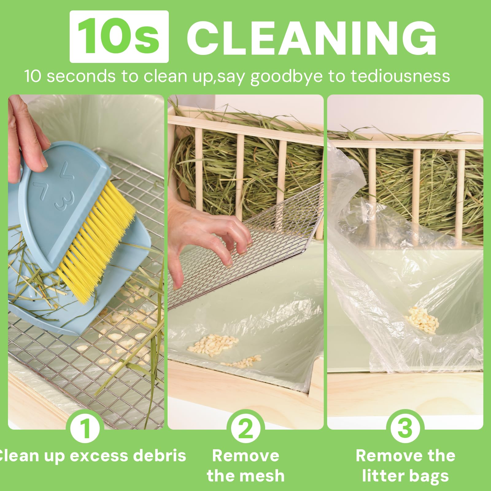 3-in-1 Steel Grids Rabbit Litter Box with Hay Feeder & Waste Collection – Bunny Toilet Training Kit, Large Plastic Potty for Rabbits, Guinea Pigs, Small Animals – Easy Clean, Durable, Odor Control - image 3