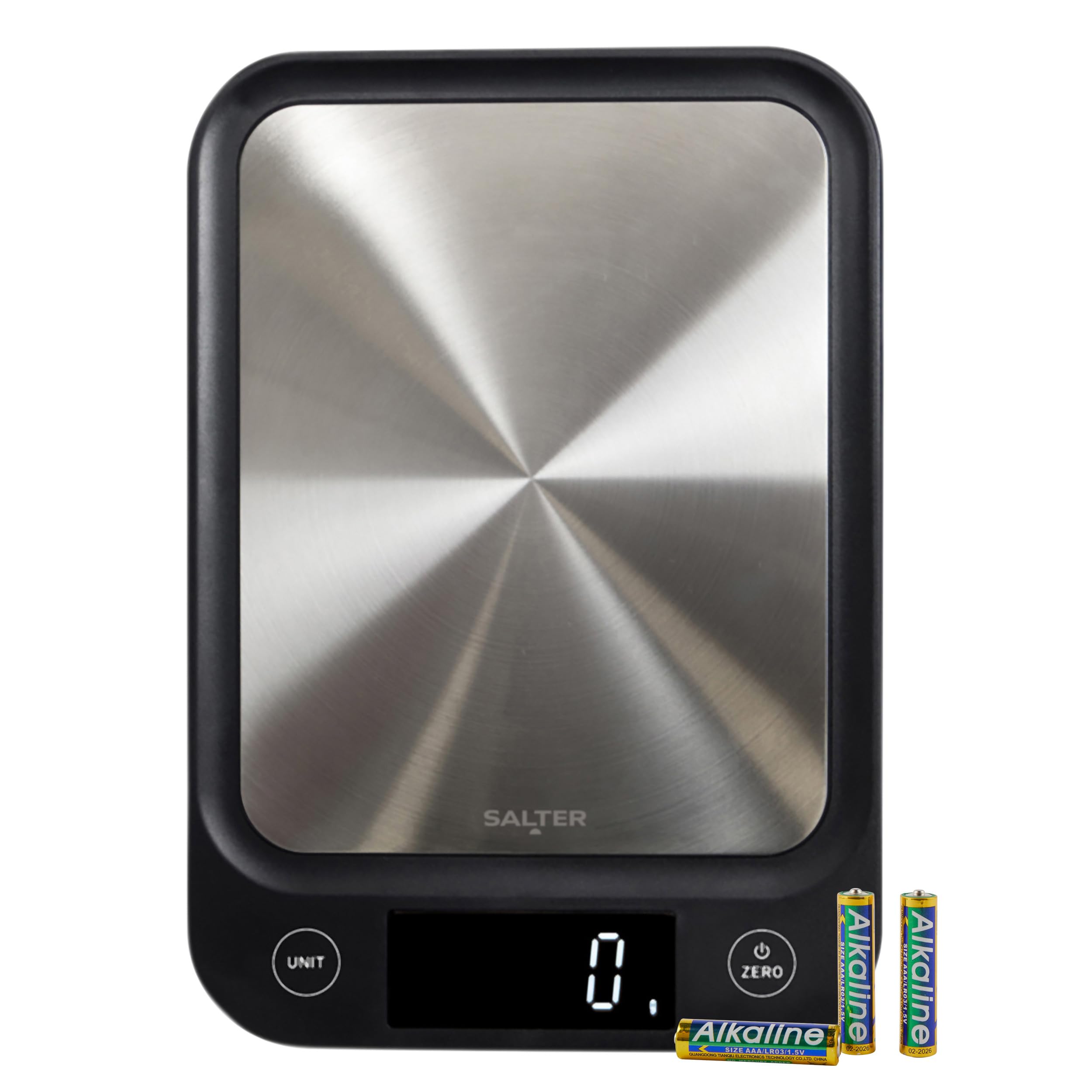 Salter Compact Digital Kitchen Scale - 5kg Capacity, Slim Design Baking & Cooking Food Scale, Stainless Steel Platform, Easy Read LCD Display, Add & Weigh Function, Measure Liquids, Includes Batteries
