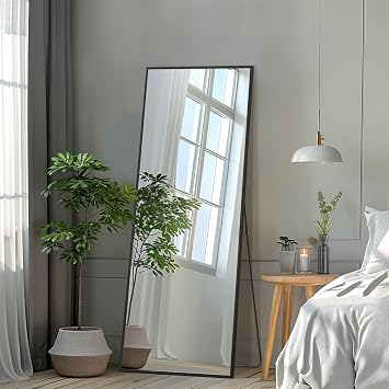 56"x18" Full Length Mirror, Free Standing Floor Mirror, Black
