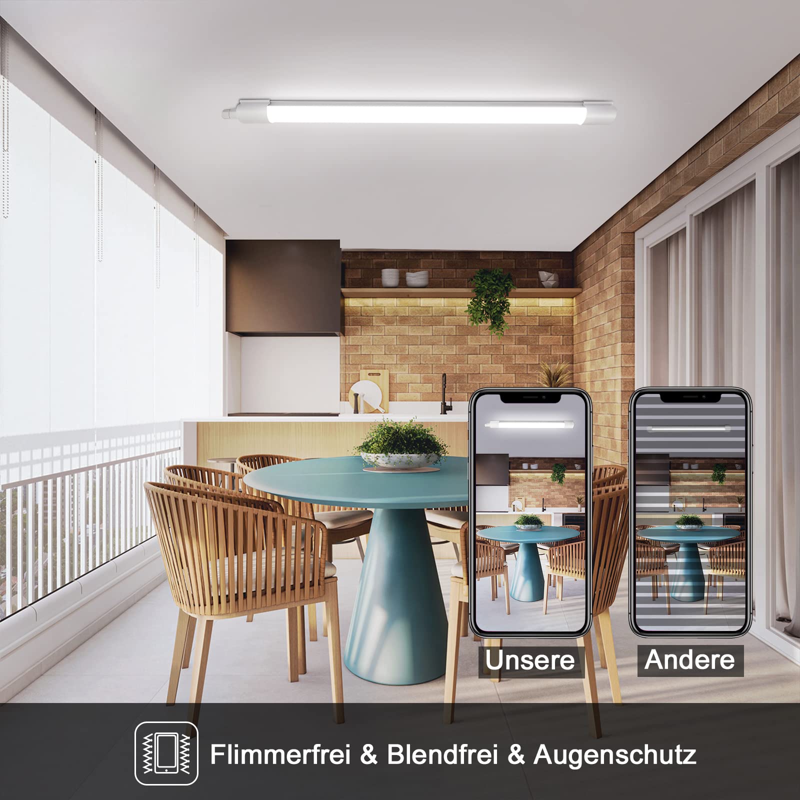 Lampada da soffitto a LED per ambienti umidi, 60 cm, 20 W, 2200 lm, IP65, impermeabile, per ambienti umidi, per cantina, officina, garage, cucina, bagno, ufficio, bianco neutro, 4000 K