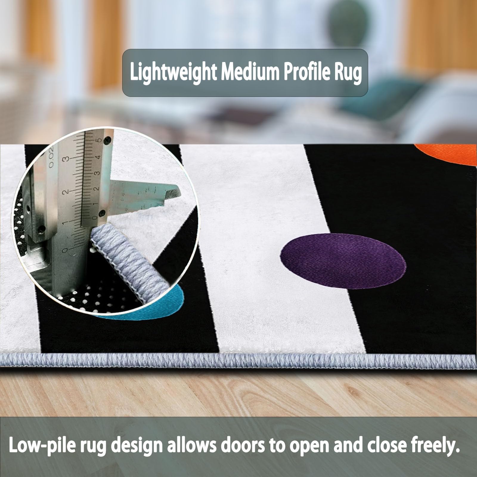 Waschbare Runde Teppiche 100 cm, Schwarz Weiß Farbe Streifen Punkte Rutschfester Runder Teppich für Wohnzimmer Esszimmer - Minimalistischer Stil Weicher Niedrigfloriger Teppich für unter den Esstisch