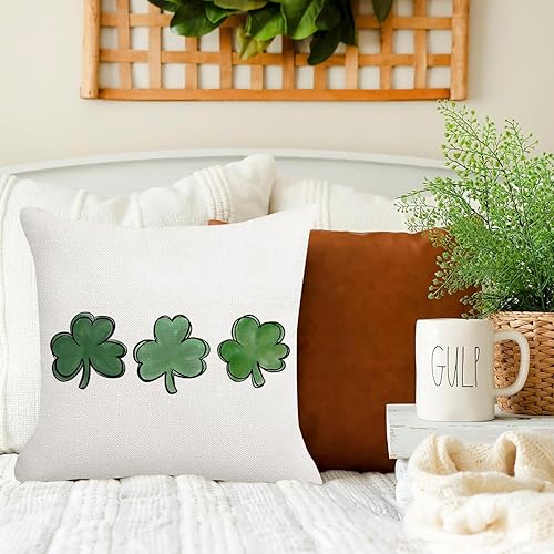 Miniatura 3 de ADFLOOD Fundas de almohada del Día de San Patricio de 18 x 18 pulgadas, diseño de trébol de acuarela decorativa, decoración de fiestas, funda de
