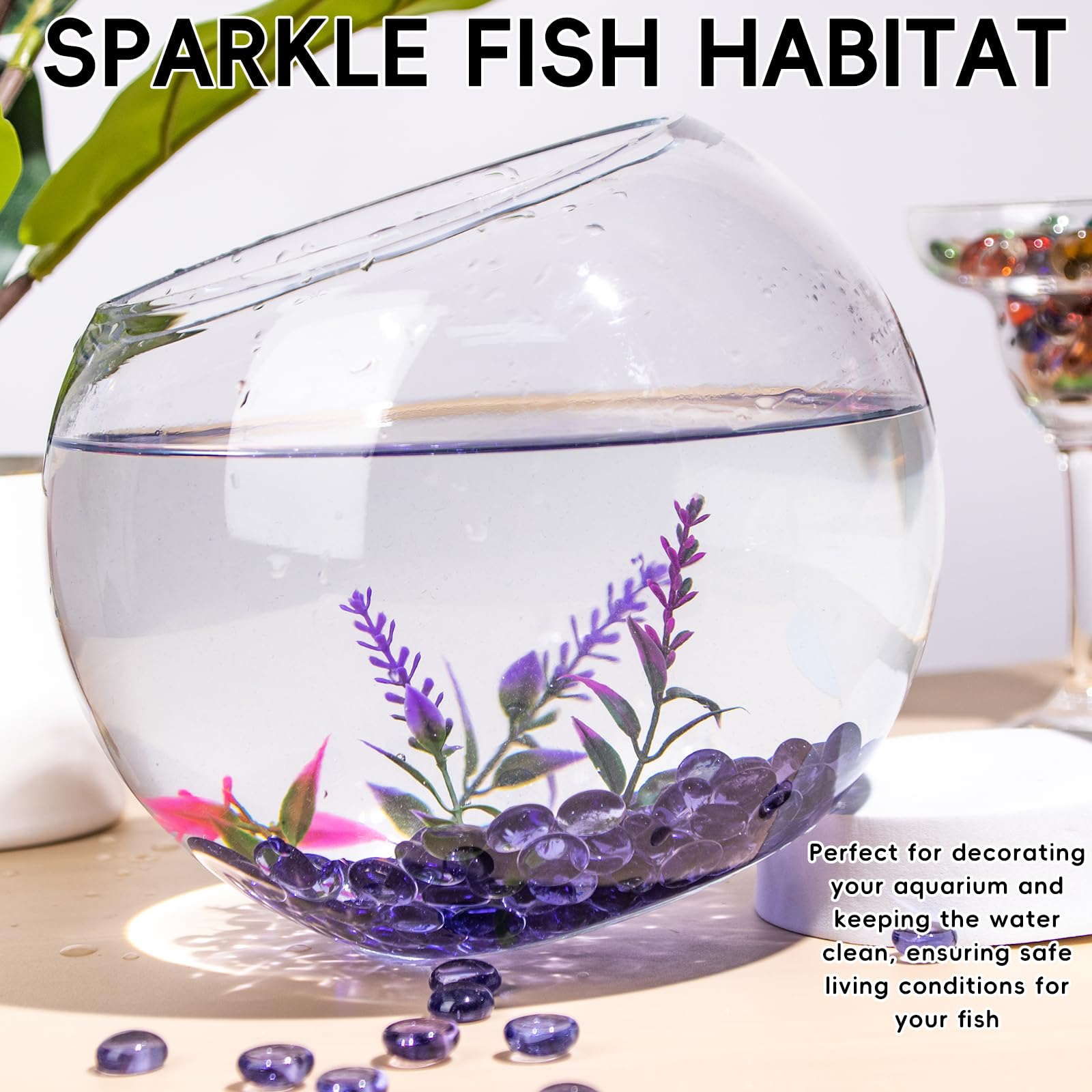 0.44KG Purple Glass Marbles,Mini Flat Glass Beads~150 PCS for Vase Fillers,Floral Bottom Mancala Gems Pebbles Fish Tank Rocks for Table Aquarium,Home Decor Art Craft Supplies(0.5"~0.7") - Image 4
