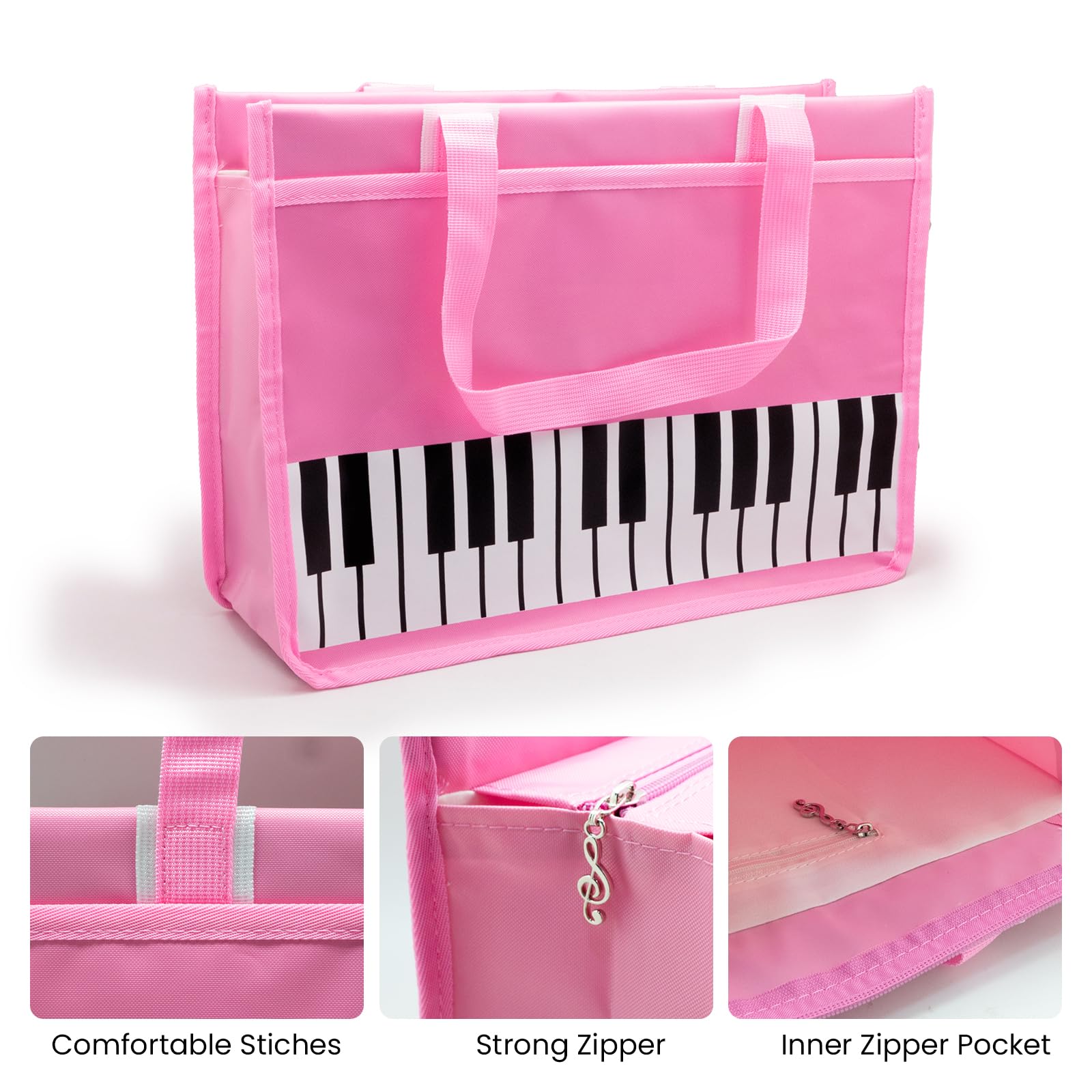 BestSounds Piano Bag, Zipper Waterproof Music Book Tote Bag Piano Accessories for Women Gifts for Musicians (Pink) - Image 2