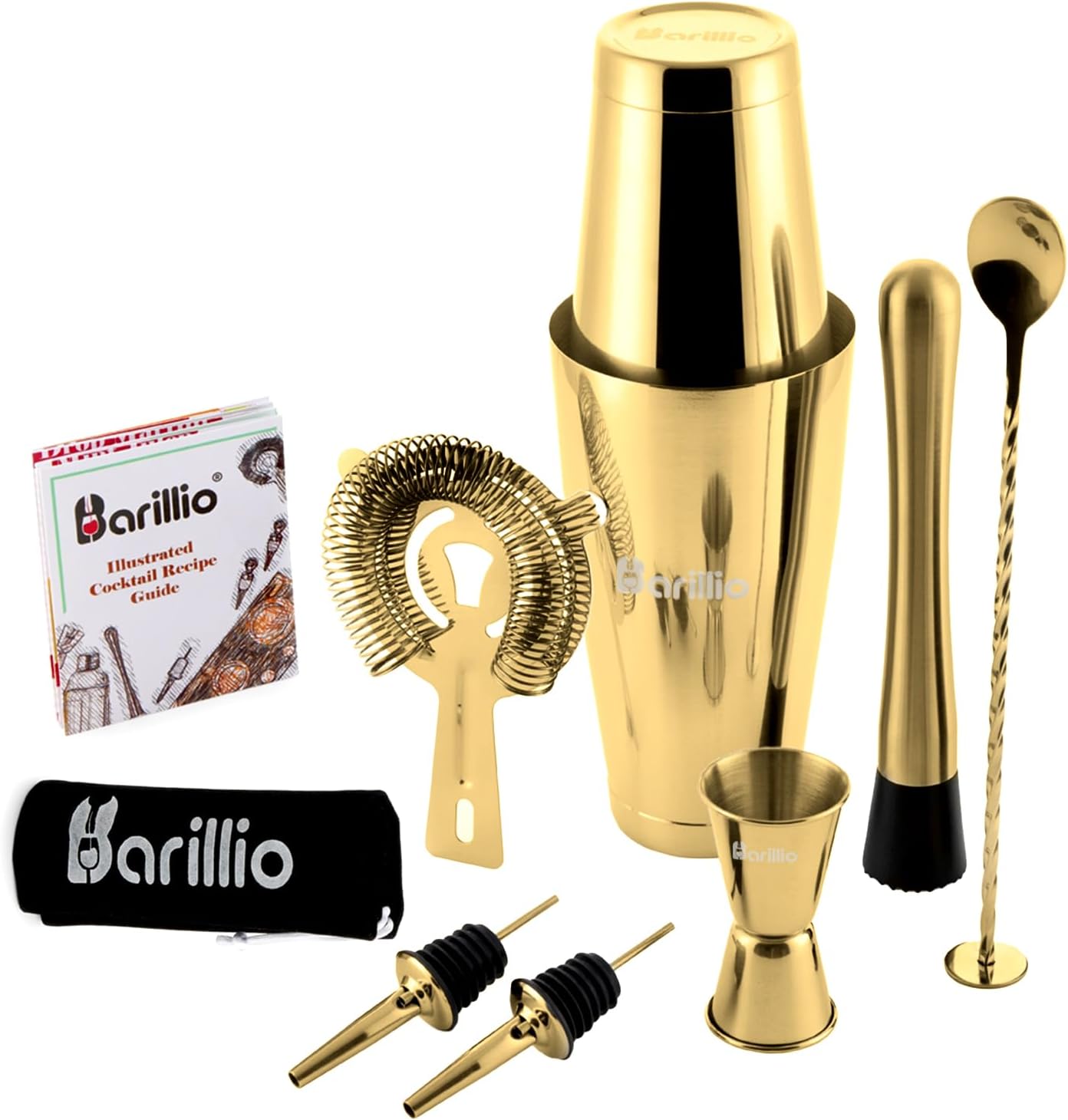 Barillio Gold Boston Shaker Set with Strainer (9-pc) – Stainless Steel