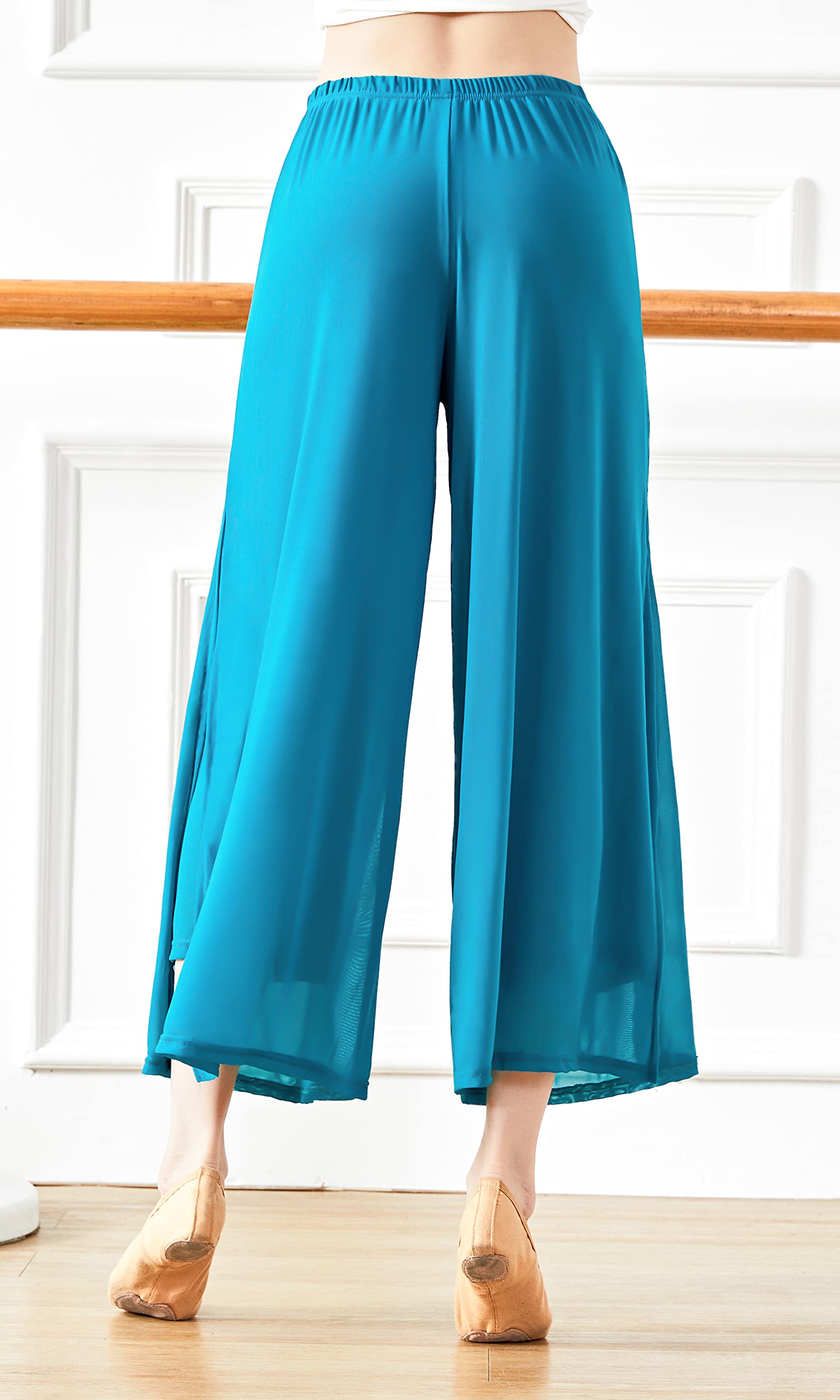 Angcoco Pantalones de Entrenamiento de Danza de Gasa elástica de Doble Capa para Mujer