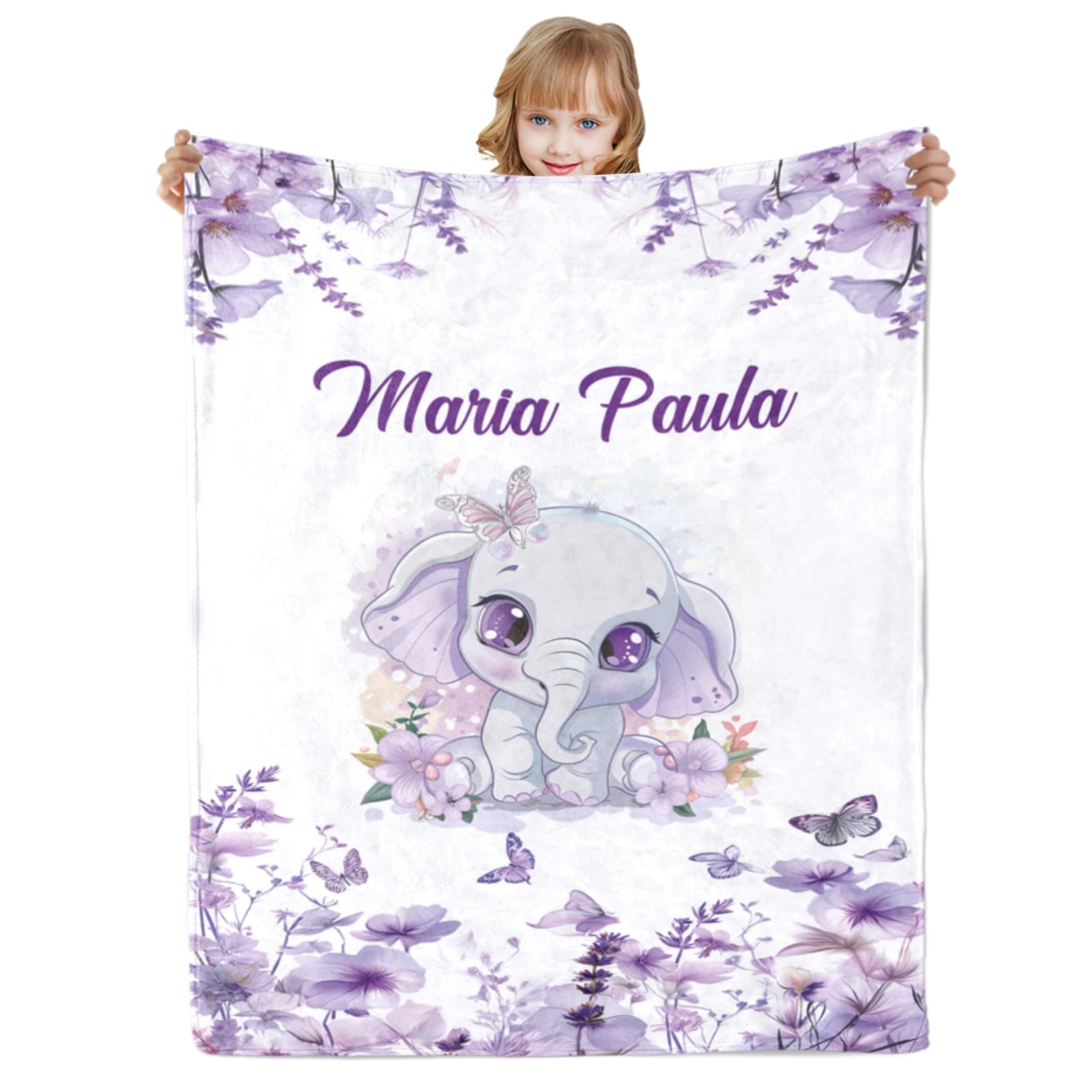 Urijk Personalised Baby Blankets,Custom Blankets with Name for Baby Boys Girls,Cute Elephant Blanket for Newborn Toddler,personalised baby gifts for Birthday Baby Shower Christmas