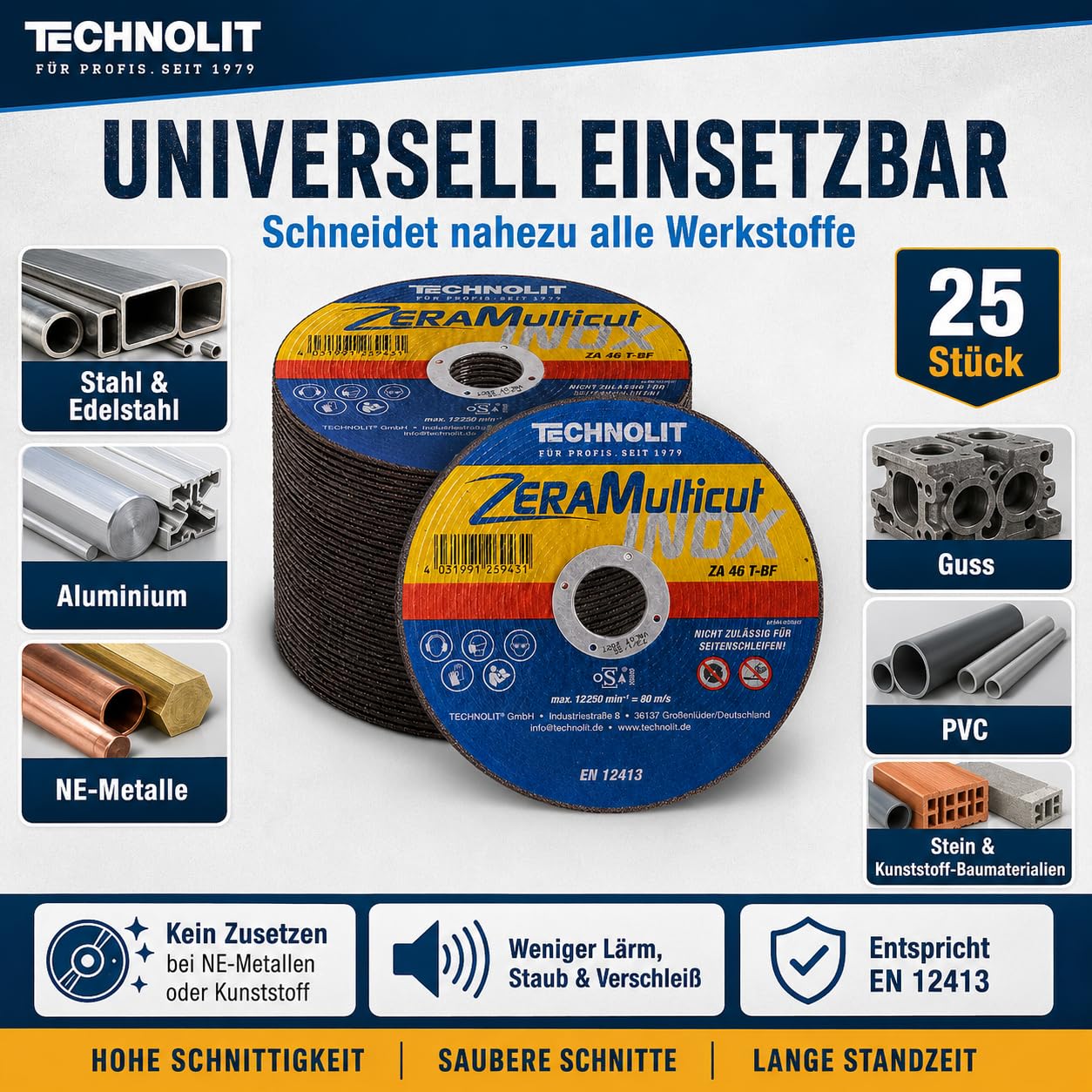 TECHNOLIT ZeraMulticut Trennscheibe 125 x 1,0 mm | 25 Stück | Flexscheiben