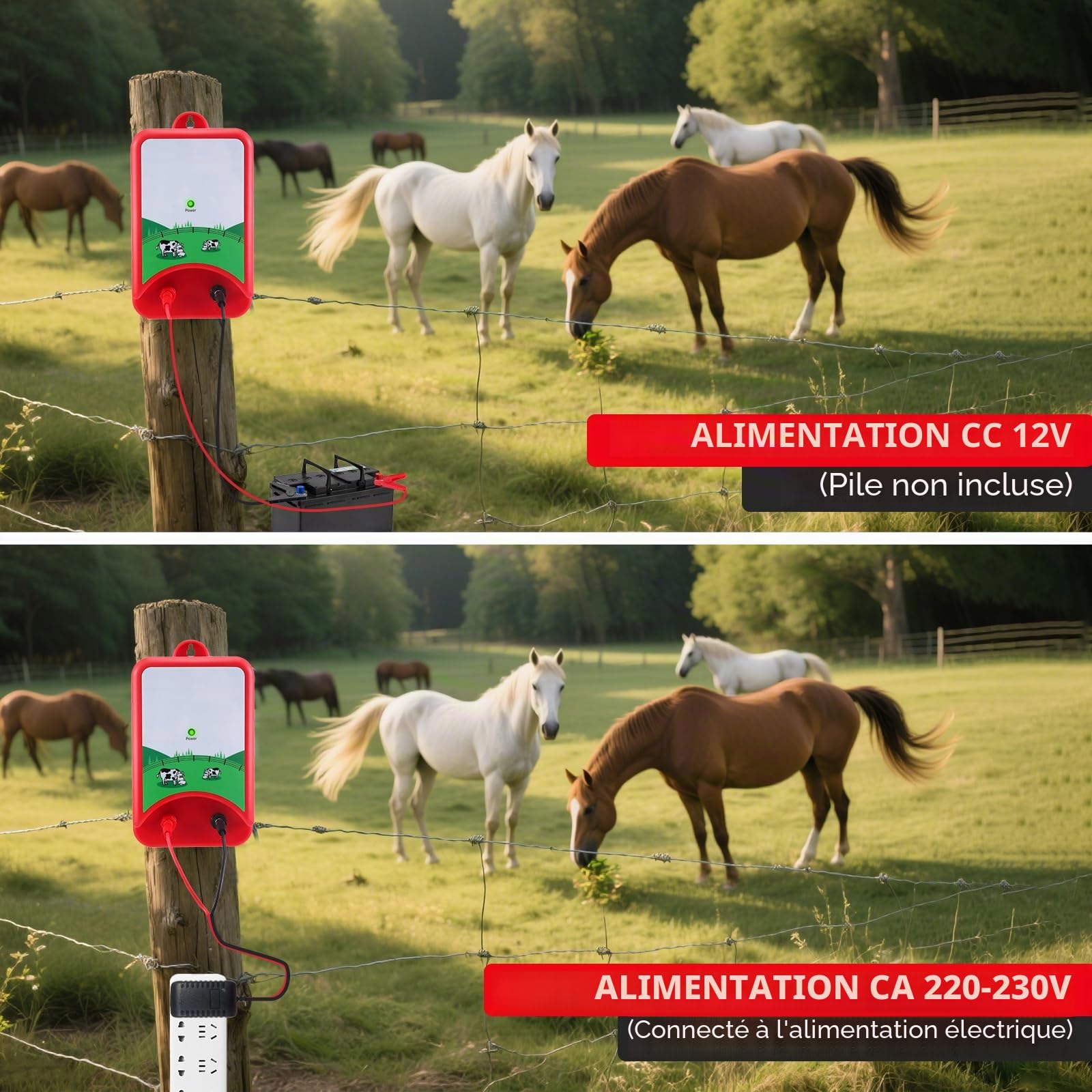 Clôture Électrique 10Km,Électrificateur Clôture Électrique 12V 1.5J,Clôture Électrique pour Animaux,Chien,Sanglier,Chevaux,Mouton
