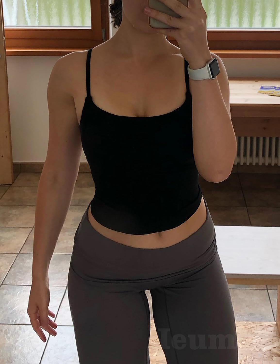 Strappy Crop Top for Women Scoop Neck Longline Gym Workout Sports Bras Built in Removable Pads Yoga Camisole Tank Top - Image 5