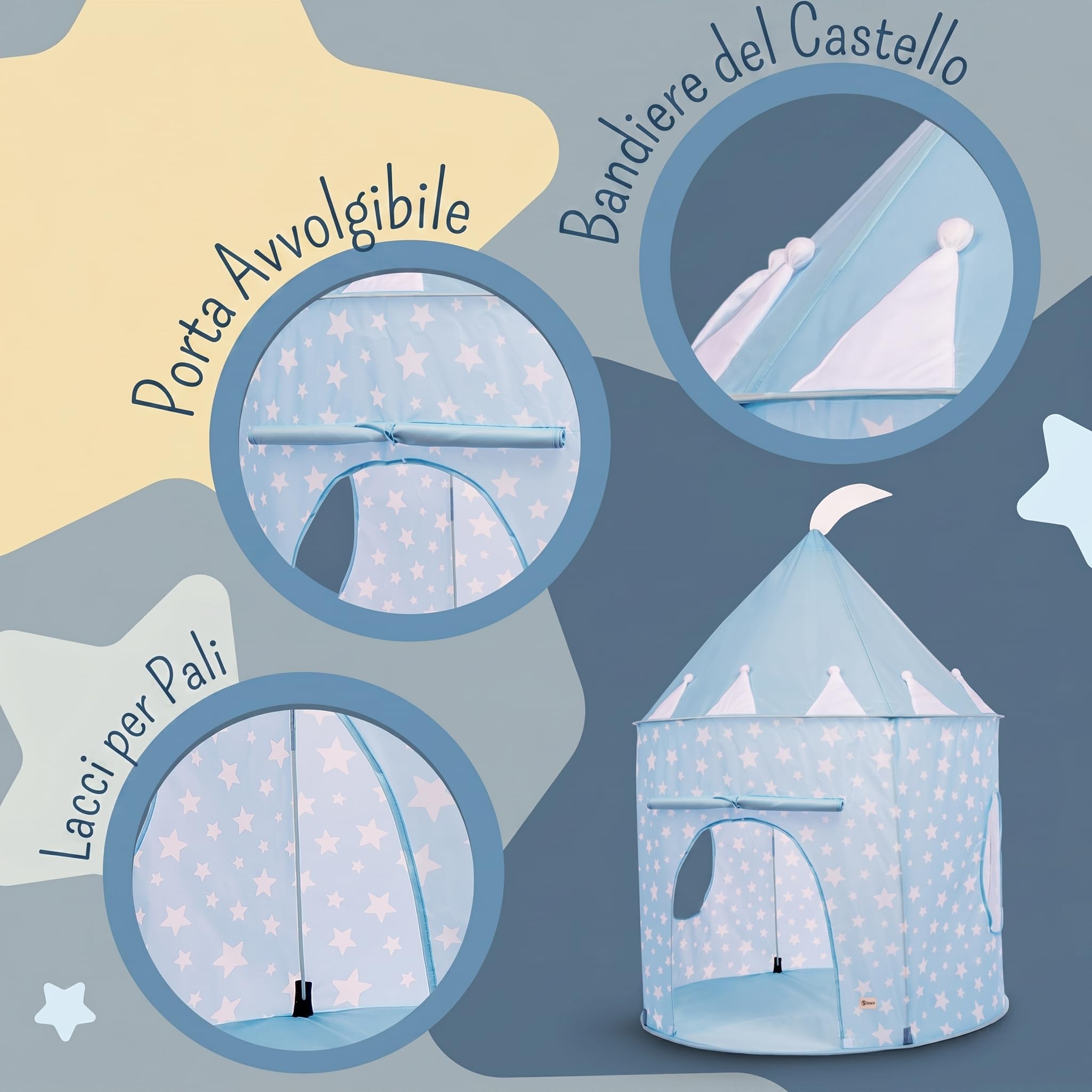 Tenda da Gioco Blu per Bambini, Tenda Pop-up Stellata per Interni/Esterni per Bambini e Neonati, Area di Gioco/Piscina di Palline e Giocattoli da Giardino, Design Stella Blu Unisex