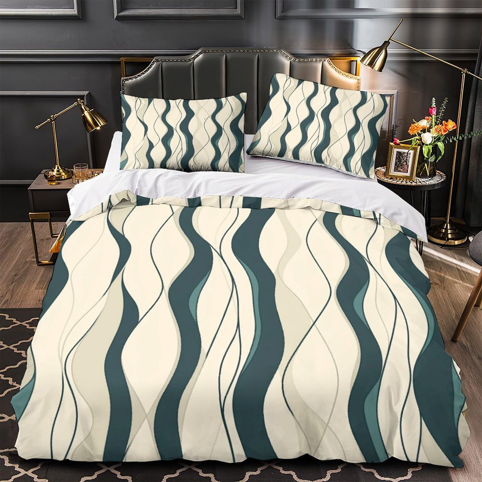 Housse de couette 3D anti-plis et respirante pour lit double 200x200cm adultes