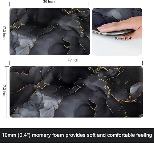 Miniatura 2 de BLEUM CADE 2 tapetes de cocina y tapetes de cocina de mármol negro para piso, antifatiga, PVC, impermeables, de cuero, antideslizantes, acolchados,