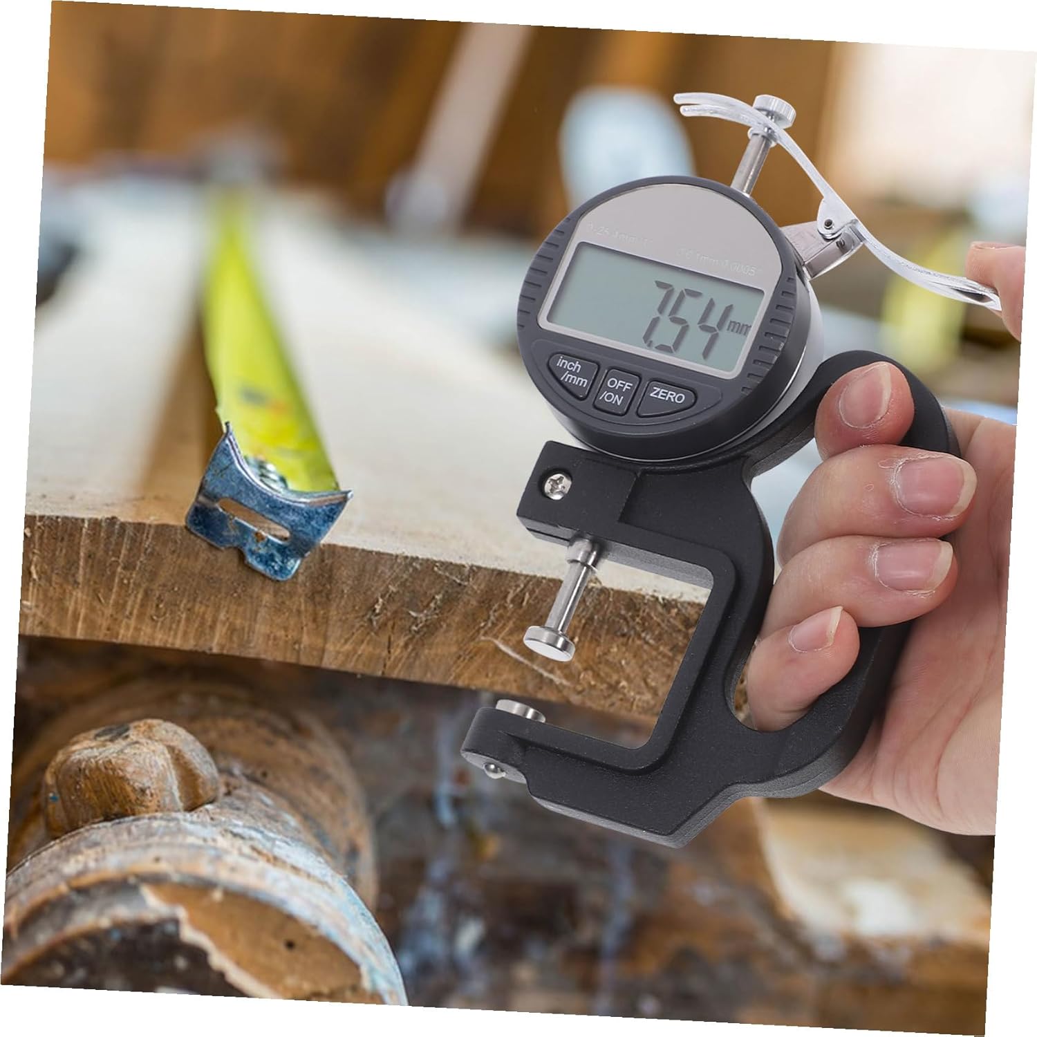 Digital Display Thickness Gauge with Ball Type Head for Paper Film Cloth Tape Measurement Large LCD Screen Zero Setting Conversion Portable Thickness Measuring Tester for Hard