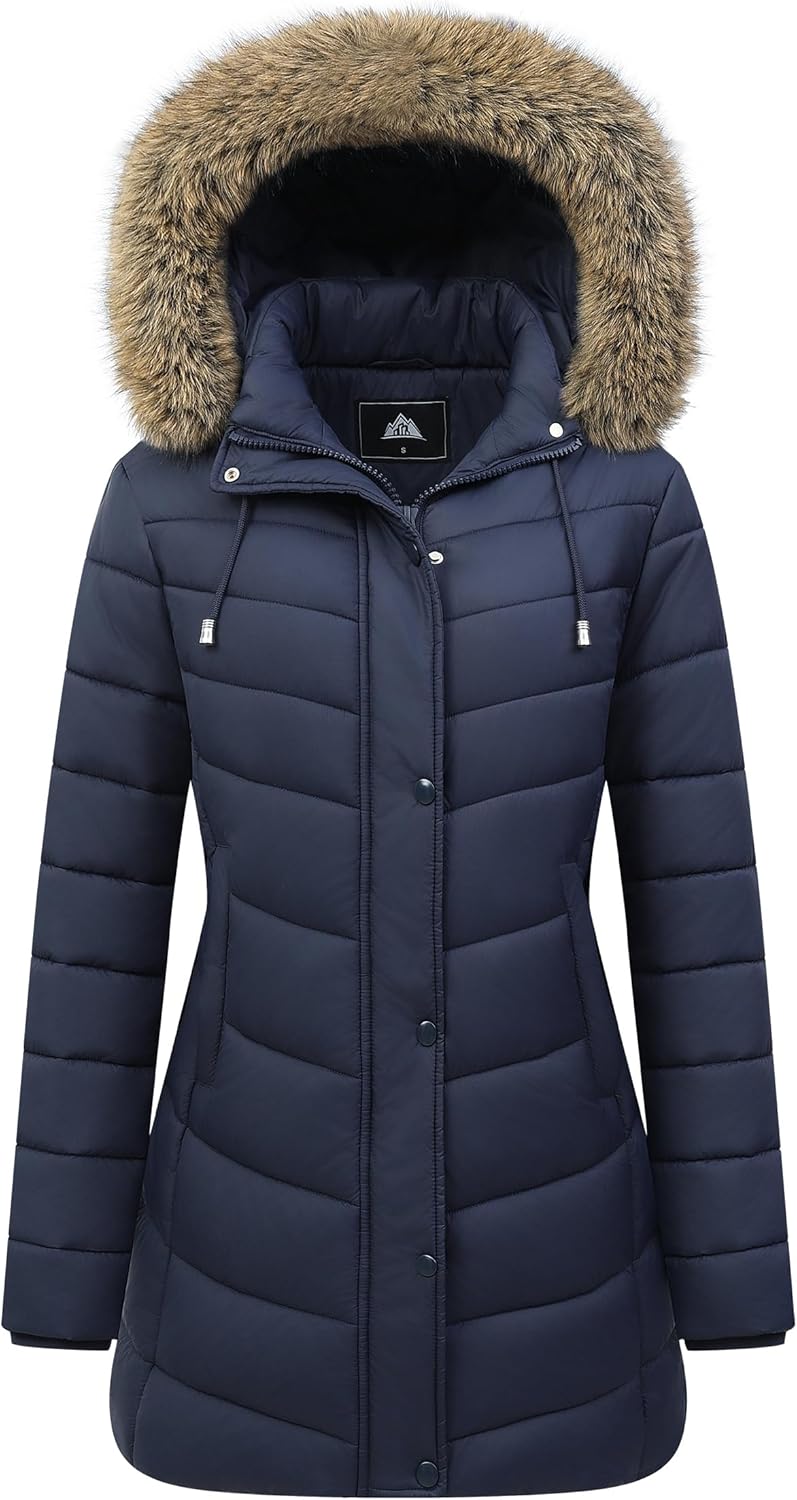 Women's Long Winter Puffer Coat Warm Thicken Fleece Lined Down Jacket Waterproof Detachable Hooded Parka