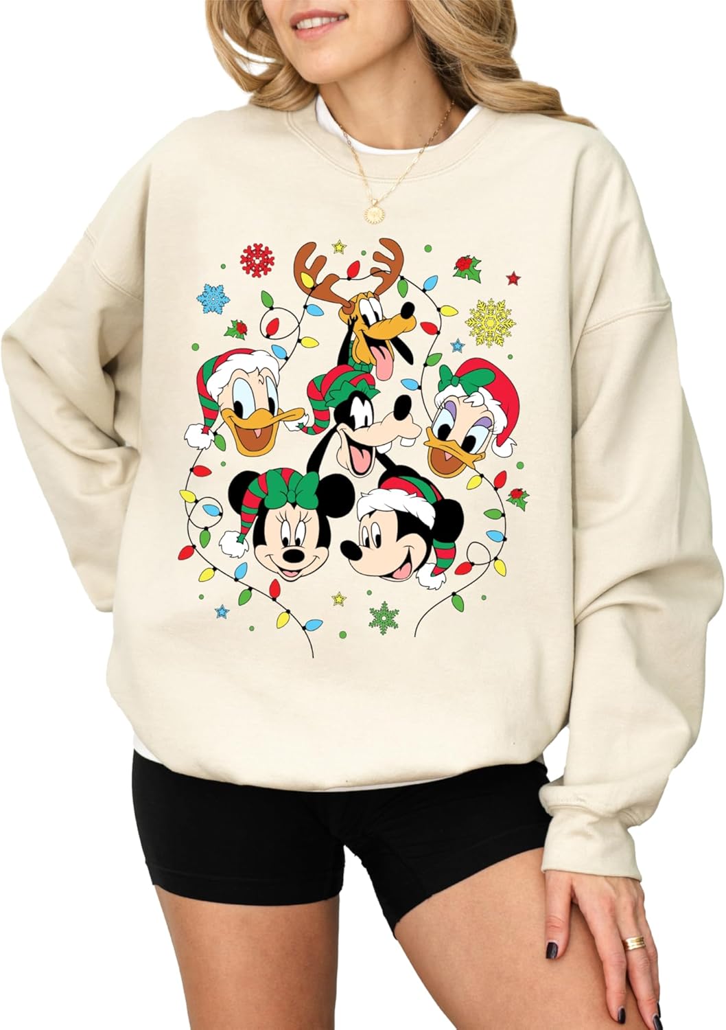 Merry Christmas Unisex Adult Sweatshirt, M.ckey and Friends, Minnie, Cute Holiday Cartoon, Disney-Inspired, Family, Festive Holiday Scene